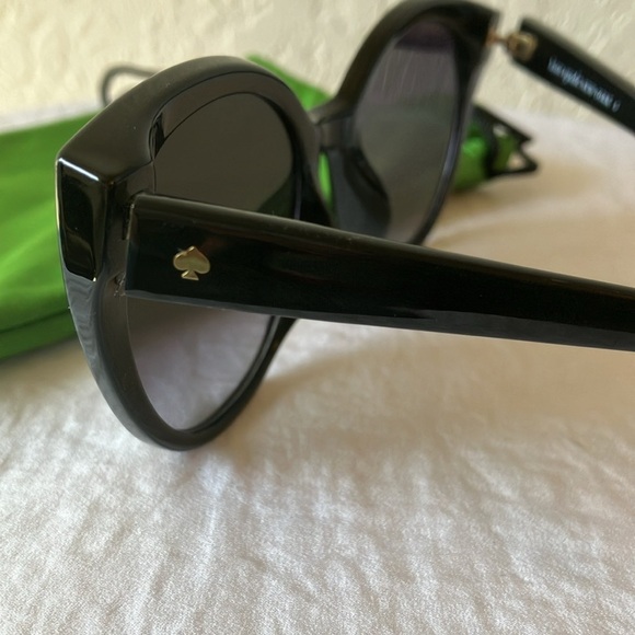 Kate Spade: Black Samantha Cat Eye Sunglasses- Gray gradient- green sleeve - Picture 5 of 16